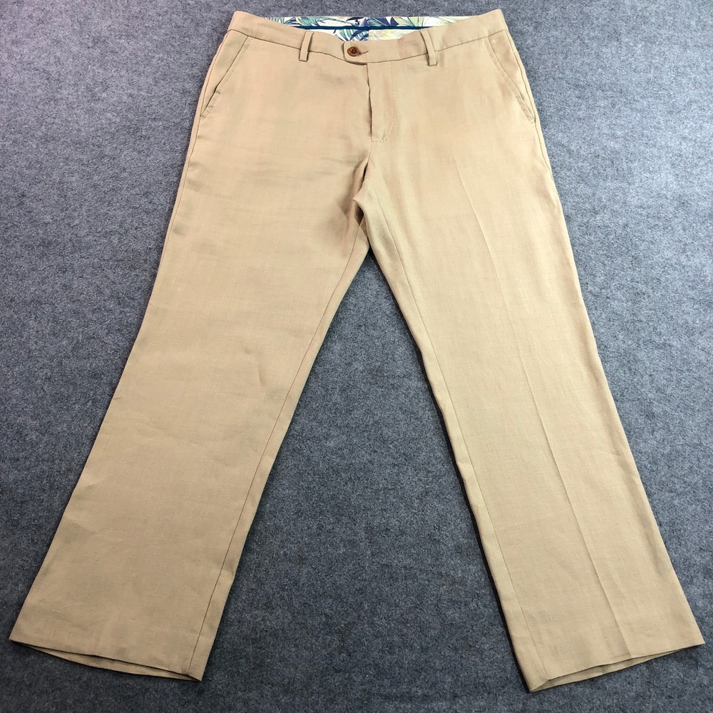 Tommy Bahama Mens Linen Blend Pants 34X32 (Fits 35x29) Beige Flat Front Straight